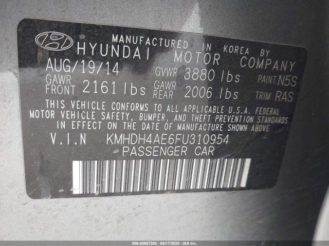 KMHDH4AE6FU310954 Hyundai ELANTRA SE