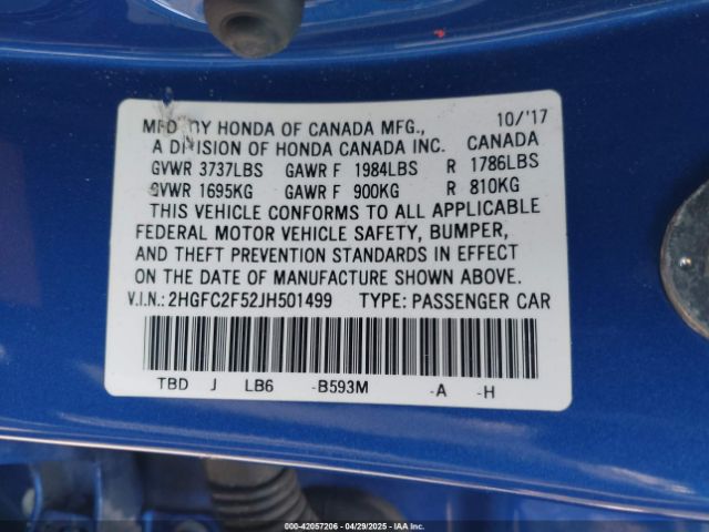 2HGFC2F52JH501499 Honda Civic Lx