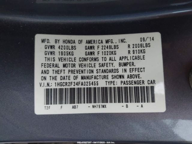1HGCR2F34FA025455 Honda k24w1