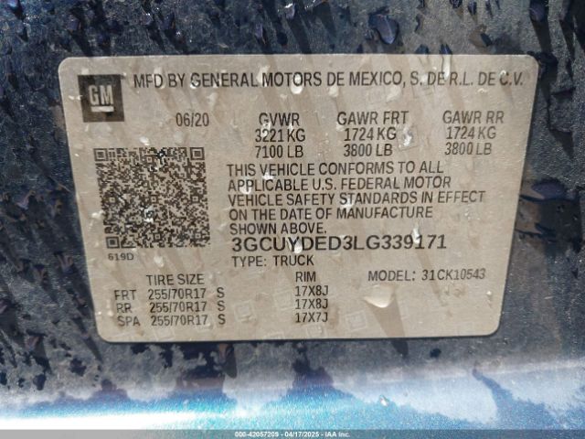 3GCUYDED3LG339171 Chevrolet Silverado 1500 4wd  Short Bed Lt