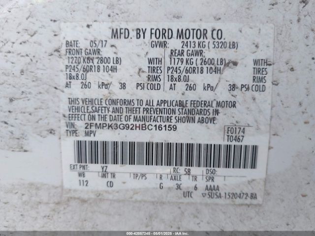 2FMPK3G92HBC16159 Ford EDGE SE