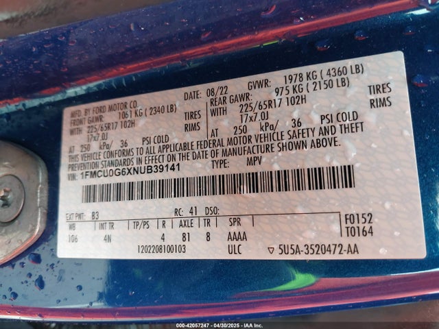 1FMCU0G6XNUB39141 Ford dragon di tc