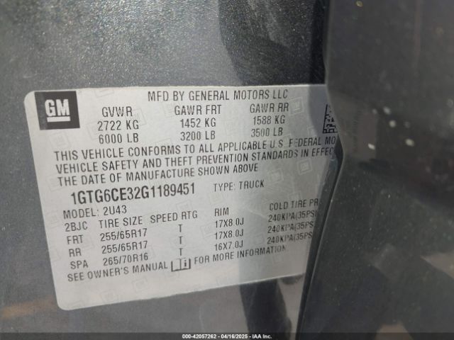 1GTG6CE32G1189451 GMC CANYON SLE