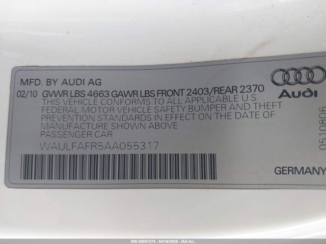 2010 AUDI A5 WAULFAFR5AA055317 Photo 8