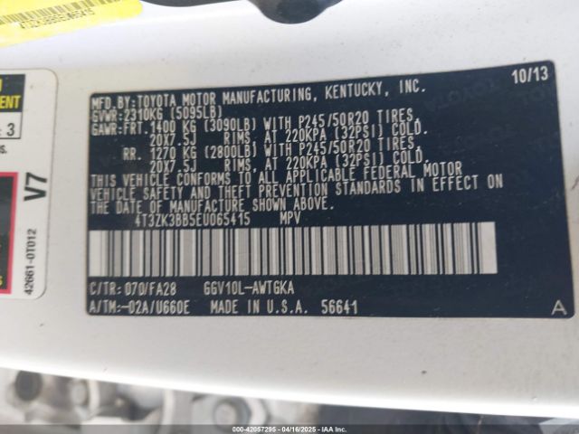 4T3ZK3BB5EU065415 Toyota Venza Le V6