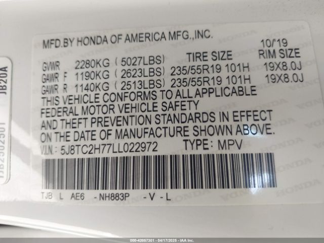 5J8TC2H77LL022972 Acura Rdx Advance Package