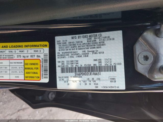 3FA6P0HD2LR146651 Ford FUSION SE