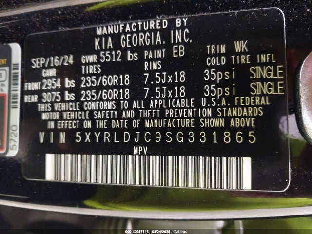 5XYRLDJC9SG331865 KIA gdi theta-iii