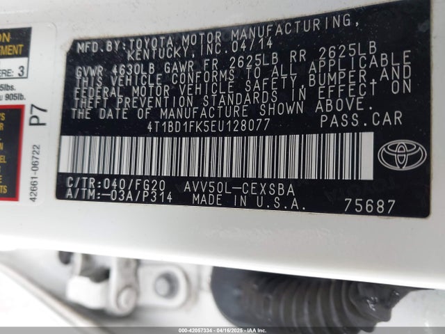 4T1BD1FK5EU128077 Toyota 2ar-fxe+2jm