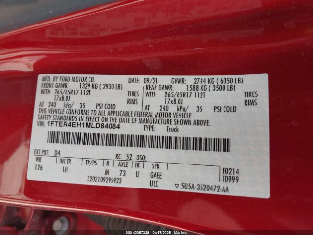 2021 FORD RANGER 1FTER4EH1MLD84084 Photo 8