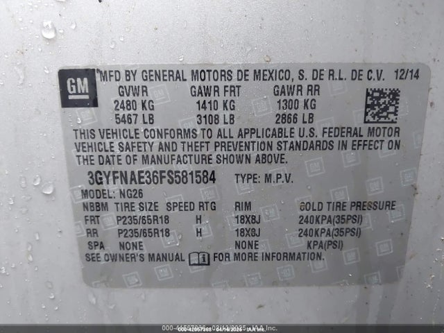Aukcja sprzedaży 2015 Cadillac Srx Standard, vin: 3GYFNAE36FS581584, numer aukcji: 42057368