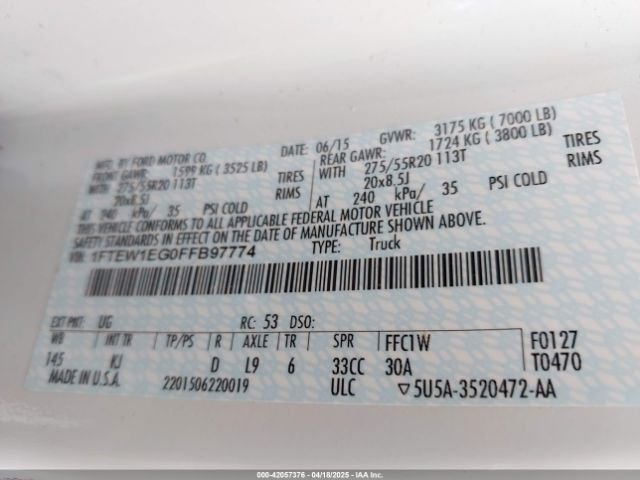 1FTEW1EG0FFB97774 Ford F-150 King Ranch