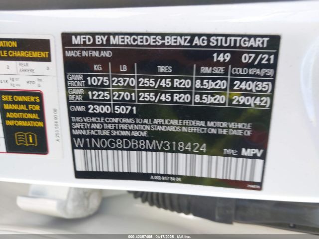W1N0G8DB8MV318424 Mercedes-Benz Glc 300 Suv