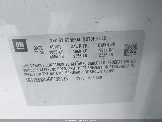 1G11E5SA5GF138173 Chevrolet Malibu Limited Ltz