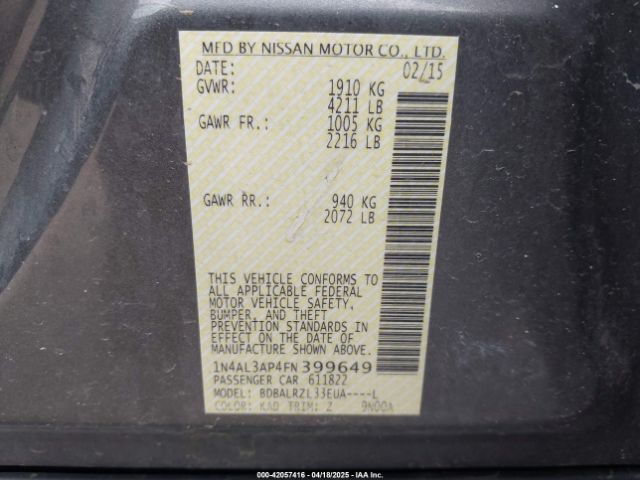 1N4AL3AP4FN399649 Nissan Altima 2.5 Sl