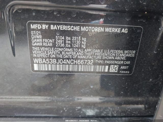 WBA53BJ04NCH66732 BMW 540 I