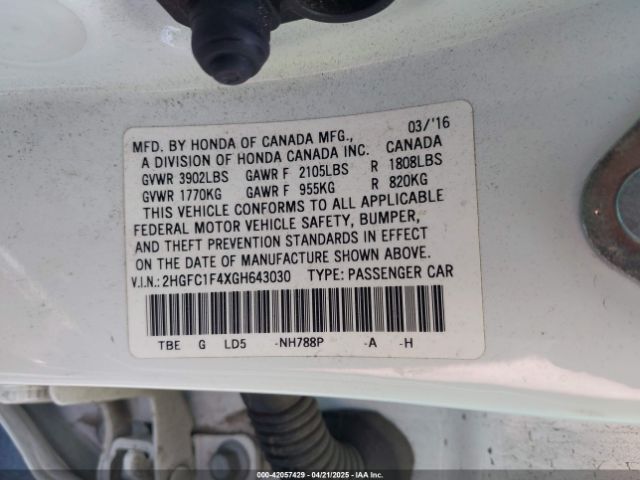 2HGFC1F4XGH643030 Honda Civic Ex-t