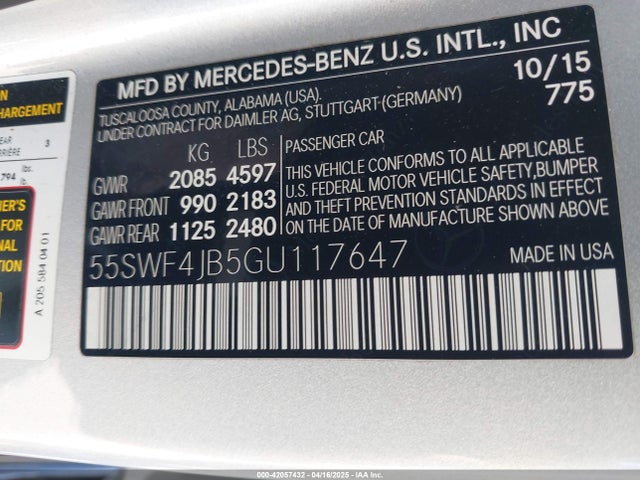 55SWF4JB5GU117647 Mercedes-Benz C-Class