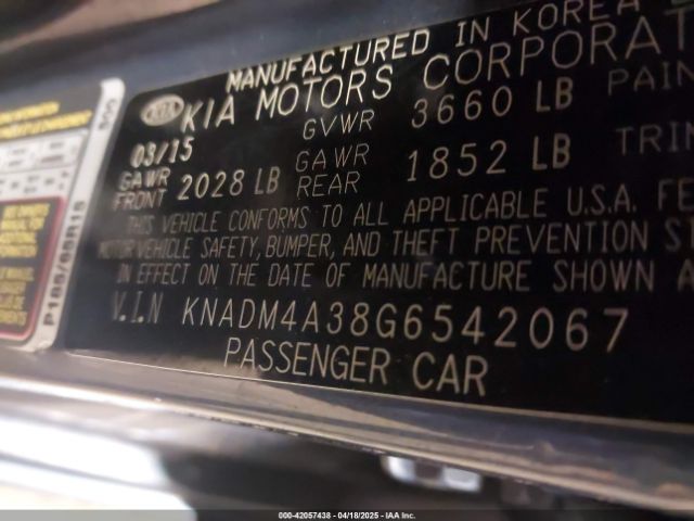 KNADM4A38G6542067 KIA RIO LX