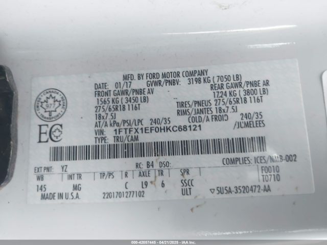 1FTFX1EF0HKC68121 Ford F-150 Xlt