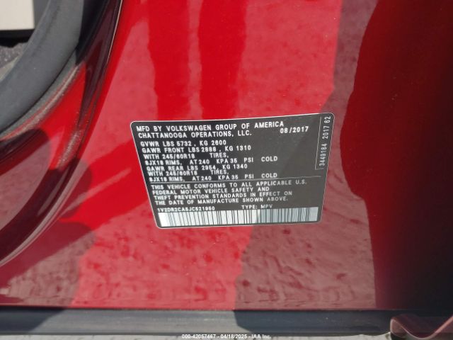 1V2DR2CA5JC521950 Volkswagen Atlas 3.6l V6 Se/3.6l V6 Se W/technology