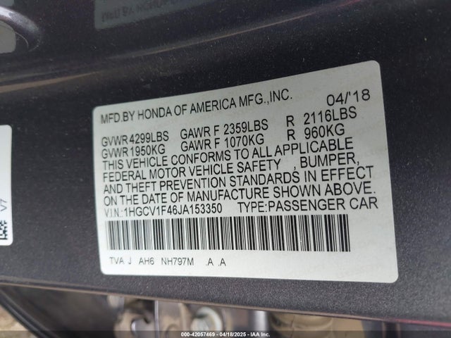 1HGCV1F46JA153350 Honda ACCORD EX