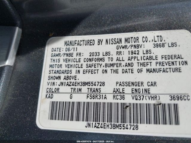 2011 NISSAN 370Z JN1AZ4EH3BM554728 Photo 8