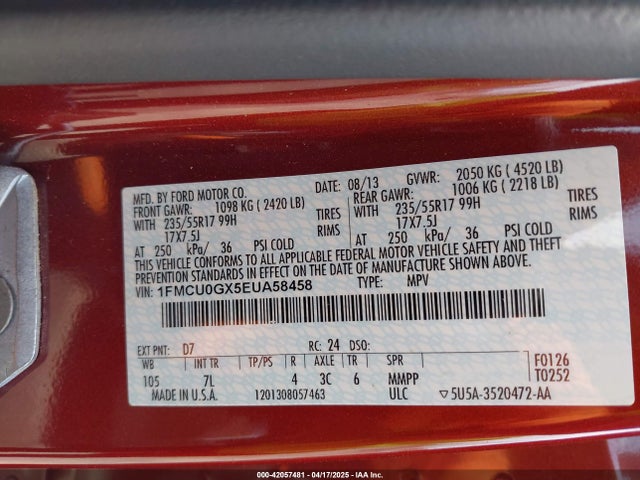 1FMCU0GX5EUA58458 Ford ESCAPE SE