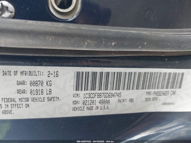 1C3CDFBB7GD694745 Dodge Dart