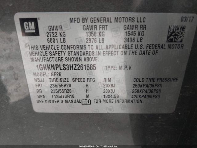 1GKKNPLS3HZ261585 GMC Acadia Denali