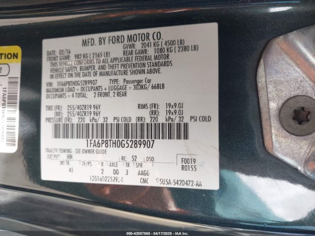 1FA6P8TH0G5289907 Ford Mustang Ecoboost