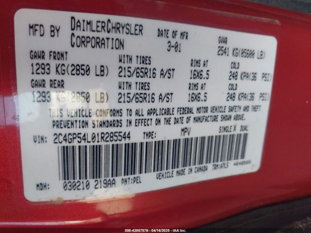 2001 CHRYSLER TOWN & COUNTRY 2C4GP54L01R285544 Photo 8