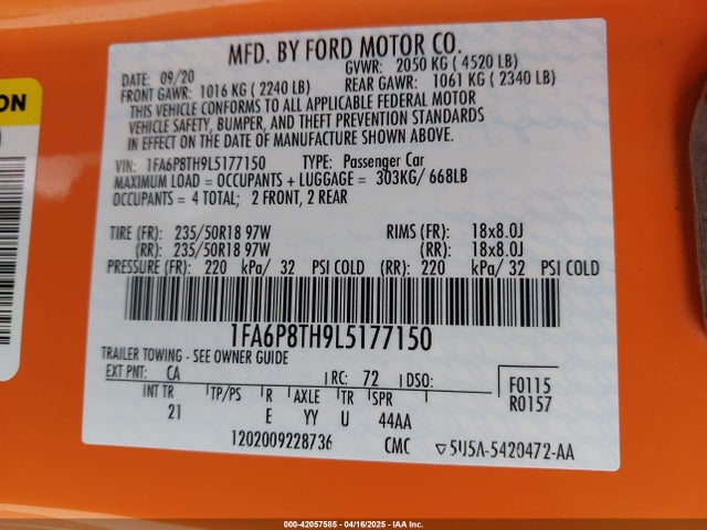 Ford Mustang Ecoboost Fastback 2020 1FA6P8TH9L5177150 Image 9