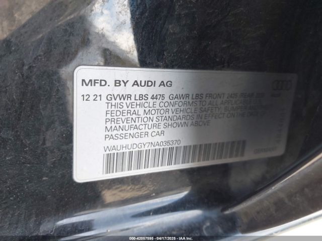 WAUHUDGY7NA035370 Audi A3 Premium Plus 40 Tfsi Quattro S Tronic
