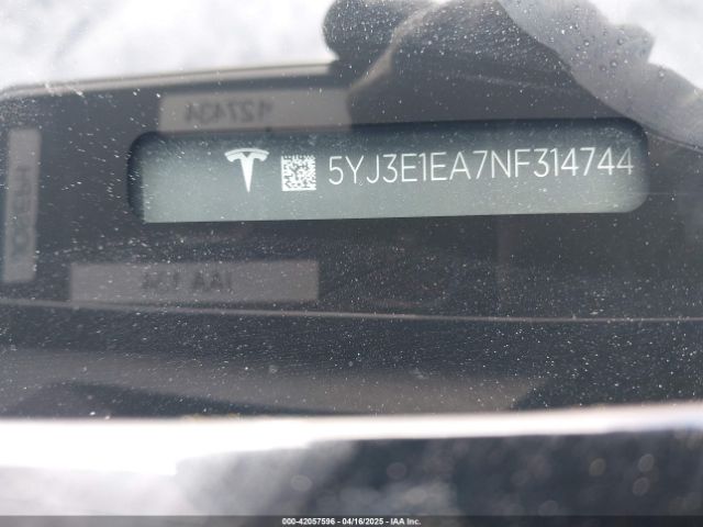 5YJ3E1EA7NF314744 Tesla Model 3 Rear-wheel Drive
