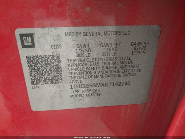 1G1BE5SMXK7142740 Chevrolet le2 -di: direct injection, vvt: variable valve timing, gen, alum