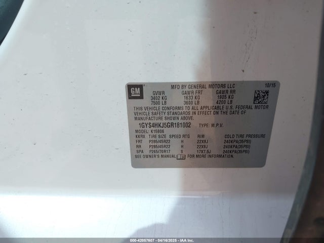 1GYS4HKJ5GR181002 Cadillac l86 - sidi, vvt, afm, e85 max, alum