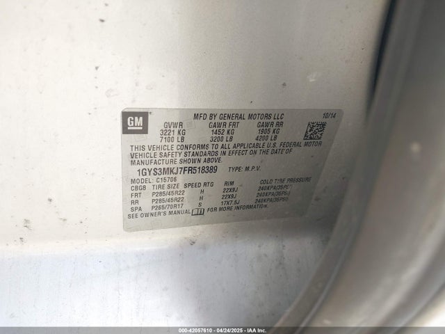 2015 CADILLAC ESCALADE 1GYS3MKJ7FR518389 Photo 8