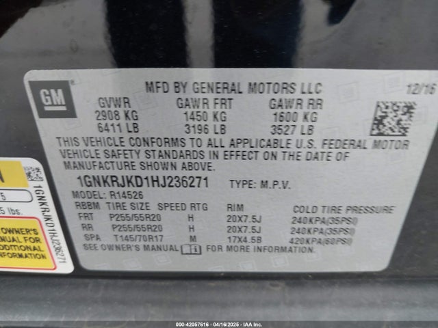 1GNKRJKD1HJ236271 Chevrolet Traverse Premier