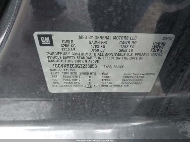 1GCVKREC3GZ233853 Chevrolet Silverado 1500 1lt