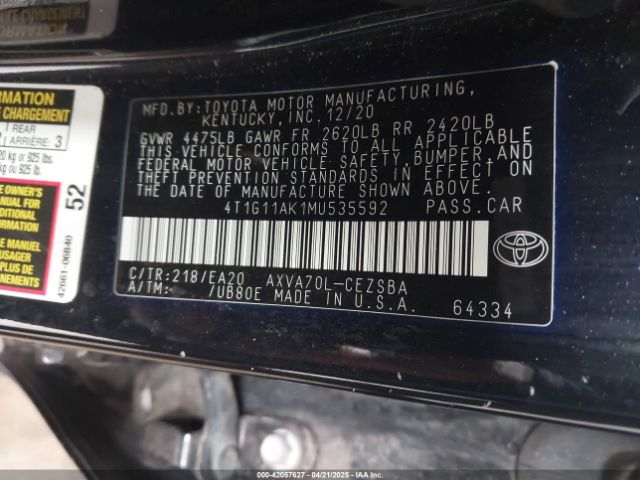 4T1G11AK1MU535592 Toyota CAMRY SE