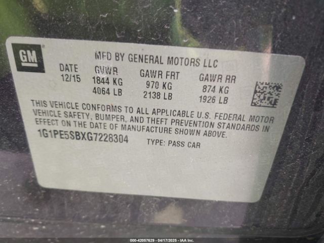 1G1PE5SBXG7228304 Chevrolet Cruze Limited 1lt Auto