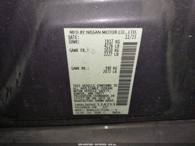 1N4AL3APXGC114353 Nissan Altima 2.5 Sv