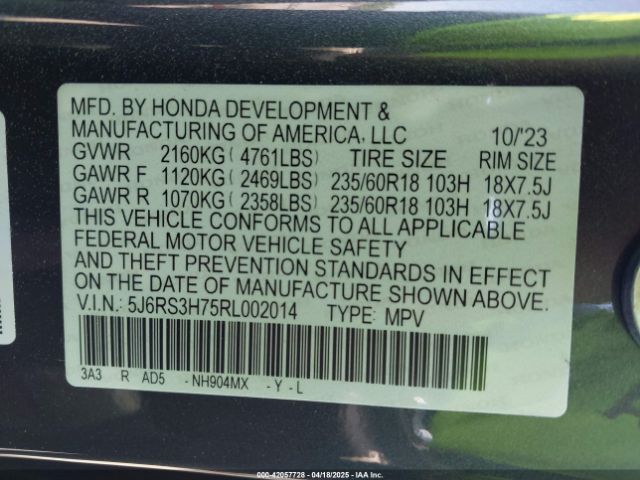 5J6RS3H75RL002014 Honda Cr-v Ex-l 2wd