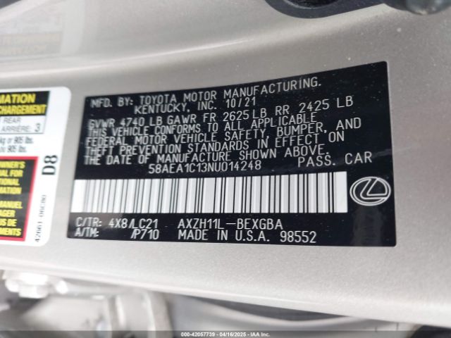 2022 LEXUS ES 300H 58AEA1C13NU014248 Photo 8