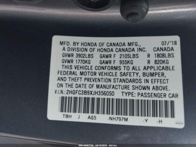 2HGFC3B9XJH356050 Honda Civic Touring