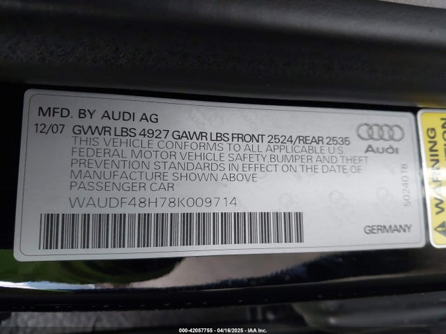 2008 AUDI A4 WAUDF48H78K009714 Photo 8