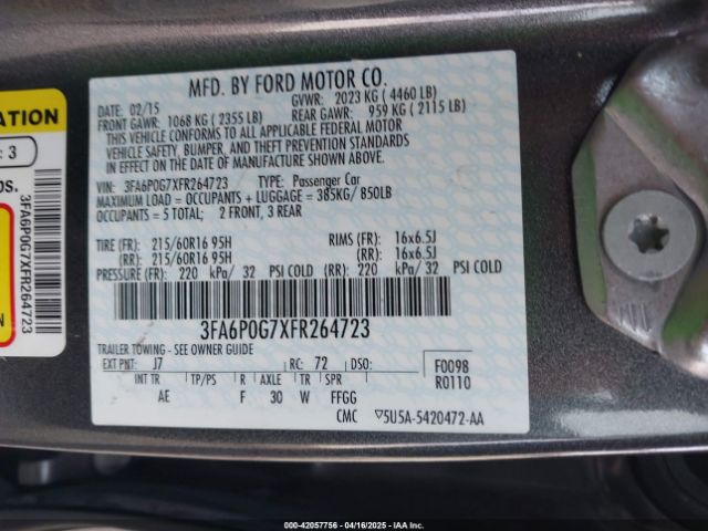 3FA6P0G7XFR264723 Ford FUSION S