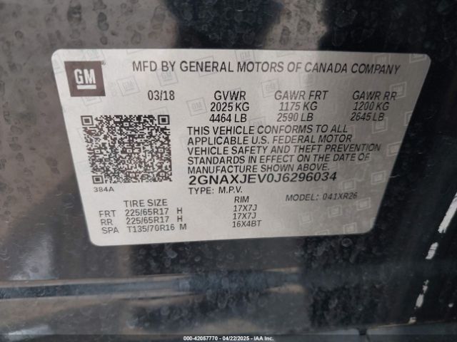 2GNAXJEV0J6296034 Chevrolet lyx - direct injection, vvt, fgt, turbo, alum, gen1