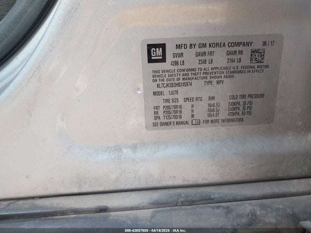 KL7CJKSB3HB245974 Chevrolet TRAX LS